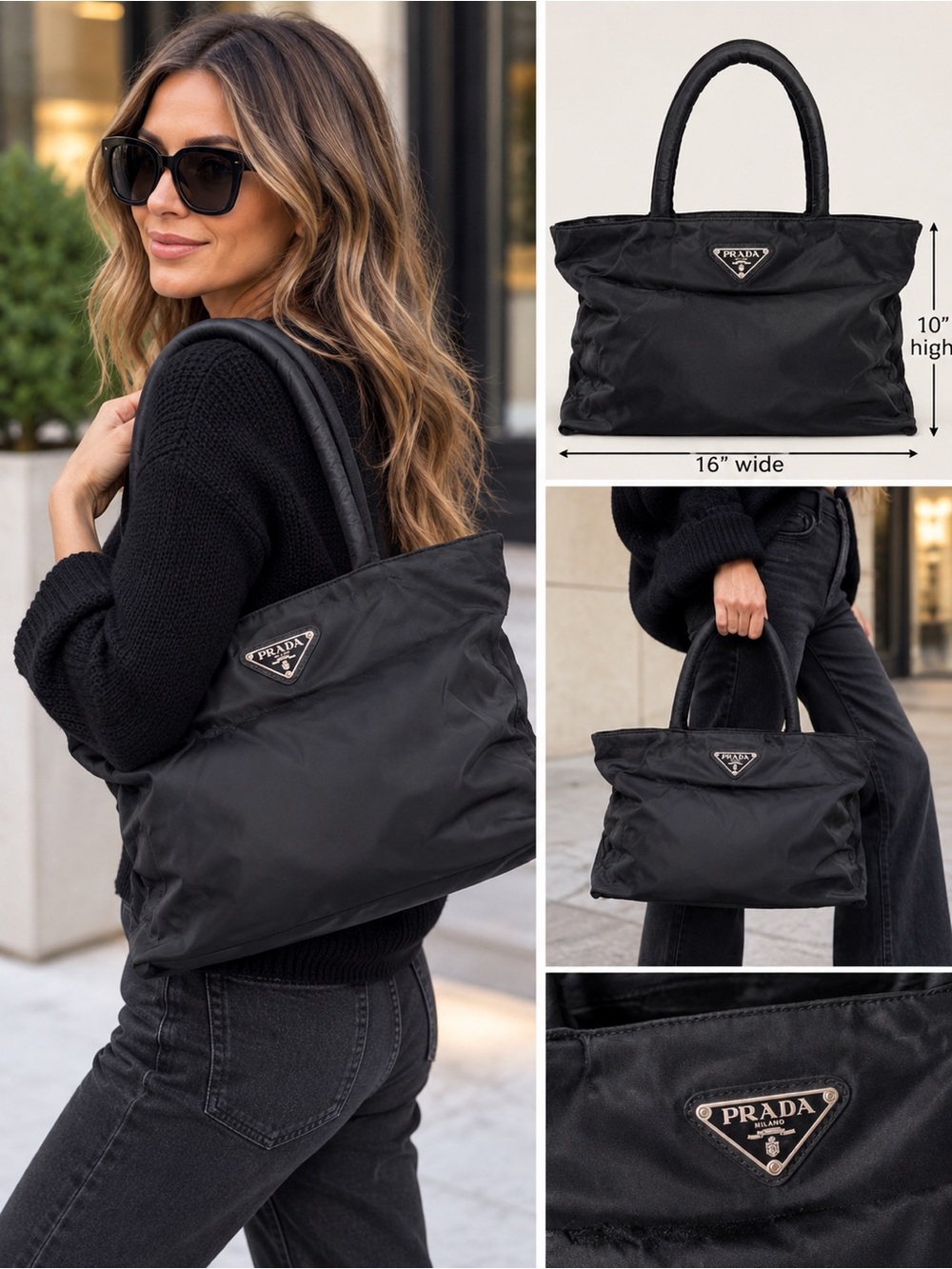 Prada Black Tessudo Nylon Shoulder Bag tote with COA